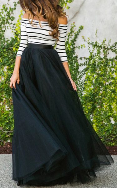 Striped Off The Shoulder Tulle Two Piece Dress from Gamiss - Best Maxi ...