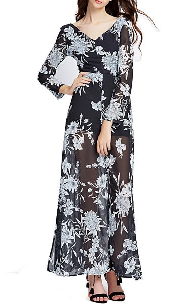 V Back Floral Maxi Dress by Richcoco - Best Maxi Dress