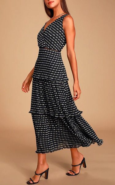 Do-Si-Do Black Polka Dot Pleated Tiered Maxi Dress - Best Maxi Dress